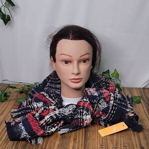 LOF. Stylish Eternity Plaid Scarf in Red, Black, and White. NWT